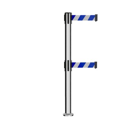 MONTOUR LINE Stanchion Dual Belt Barrier Fixed Base Pol.Steel Post 11ft.Blu/Wh Belt MX630DF-PS-BWD-110